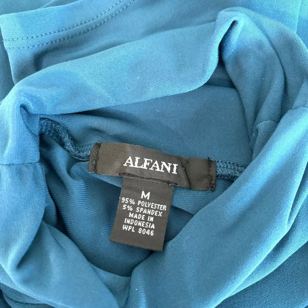 Alfani Wms Mock Neck Teal Blue Jersey Knit Top Size M Layering Minimalist Career - Picture 3 of 7